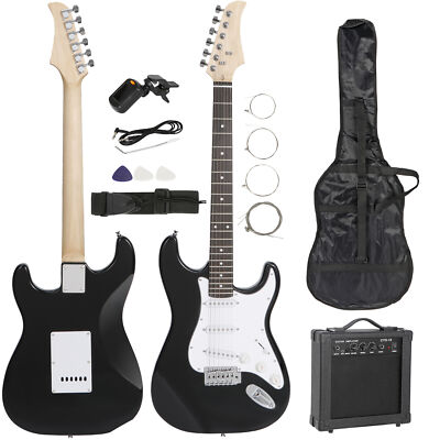 Electric Guitar With Amp - Full Size Black Electric Guitar With Amp Case And Accessories Pack Beginner Ebay