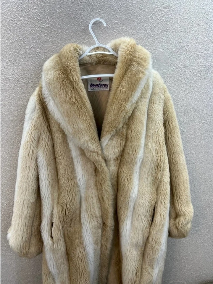 Abrigo de piel sintética Monterey Fashions para mujer talla 16 crema largo completo vintage  Foto 2 de 4