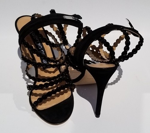 $1150 SERGIO ROSSI Black Suede Embellished Designer Evening Sandals 6.5 EUR 37 - Picture 7 of 8
