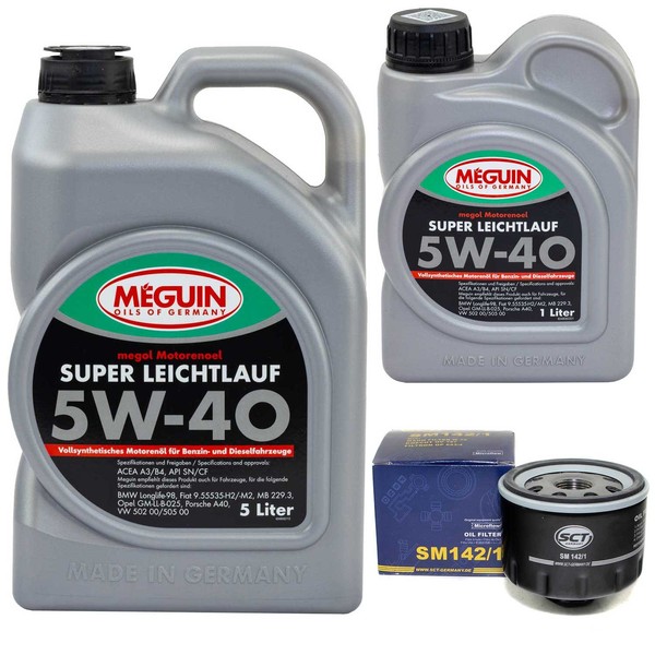 MotoröL Set 5W-40 Vollsynth Meguin 6 Liter + ÖLfilter FüR Opel Movano Renault-image