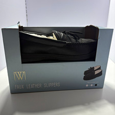 Wayland Square Black Faux Leather Moccasin Slippers Memory Foam Lined 11