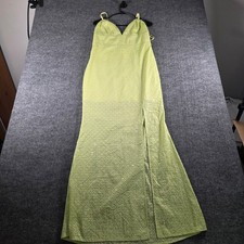 Line and Dot Lime Green Sequin Maxi Dress Side Slit Formal Gown Chartreuse Large