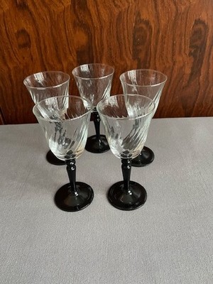 5er Set Vintage Luminarc French Swirl Aperitifgläser - Schwarzer Stiel