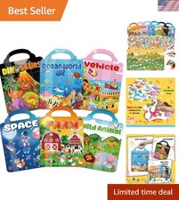 Portable 3D Puffy Sticker Books Set - Farm, Dinosaurs, Space  More for Kids