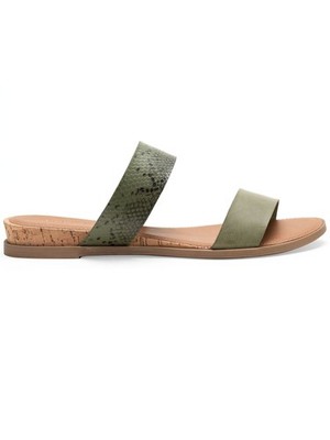 SUN STONE Womens Green Snakeskin Easten Round Wedge Slip On Slide Sandals 10.5 M