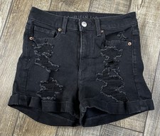 American Eagle Mom Distressed Shorts Black Size 2 Cuffed Short Stretch