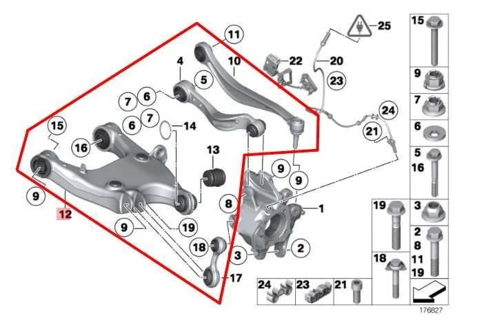 Juego de brazo de control inferior y superior suspensión trasera derecha BMW 750i xDrive AWD 10-15 Foto 2 de 4