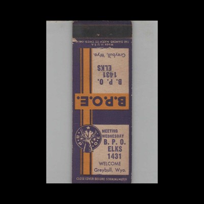 Matchbook Cover BPOE Elks Club Lodge No. 1431 Greybull WY
