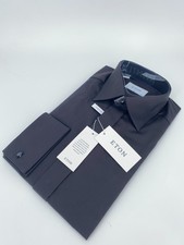 Eton Dress Shirt Mens M 15 1/2 - 39 Black Fine Twill Stretch Slim Fit Button Up