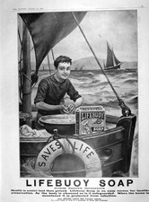 Original Old Antique Print 1907 Advertisement Lifebuoy Soap Lever Brothers 20th