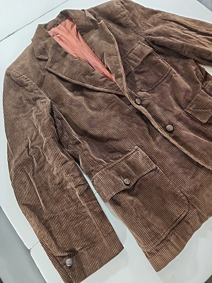 Chaqueta Abrigo Deportivo Vintage Marrón Ancho Pana Gale Para Hombre Pequeña Años 70 Estilo Campo Foto 4 de 4