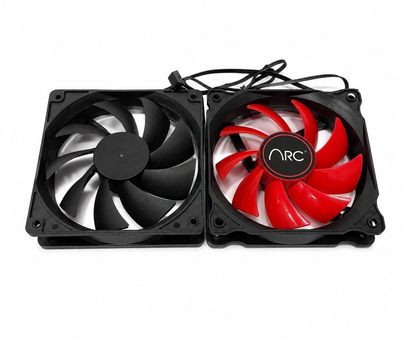 2x ARC 120mm PC Case Cooling Fans Black & Red 3-Pin 12V Tested Working
