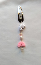 White Unicorn Hair Clip Barrette Pink Rainbow Bead Linear Dangle Handmade