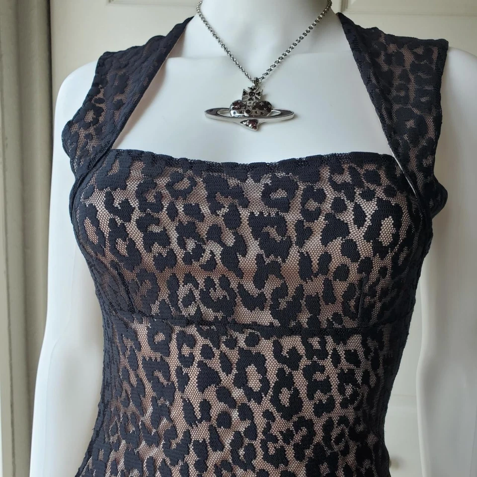 Moda INTL леопард печать черный без рукавов обтяжку Midi платье размер XS - Изображение 2 из 4