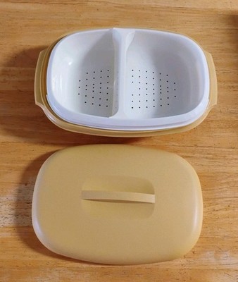 Vintage TUPPERWARE 4 Piece Divided Steamer Dish w/Lid Harvest Gold