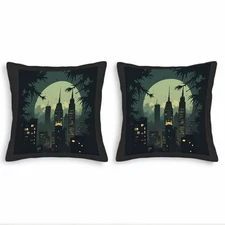 Set of 2 18x18in Throw Pillow Covers Elegant Cityscape Design with Moonlit Night
