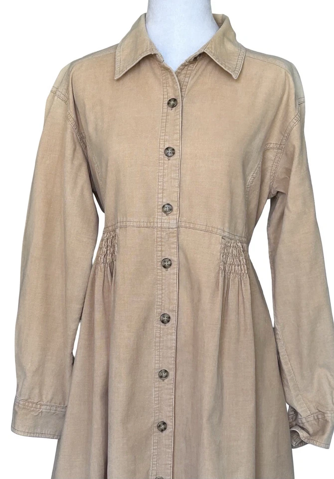 Vestido midi vintage años 90 Real Comfort by Chadwick's beige algodón botones delantero 12P Foto 3 de 4