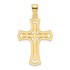 14k Yellow Gold Polished Double Cross Pendant