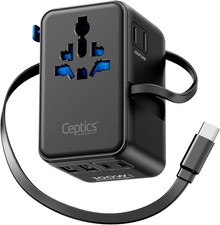 Ceptics Universal Travel Adapter, GAN 100W, 4 USB Ports  2 Input Sockets