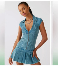 NEW URBAN OUTFITTERS Jazzy Blue Corduroy Dress Zip Pleated NWOT Sz Small NWOT