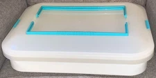 Iris Schwartz Designs Large Plastic Cake Carrier w/ Turquoise Handles 14" x 17"