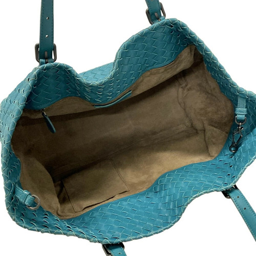 Used Bottega Veneta Chester Bag Tote Blue Green Leather - Picture 7 of 15