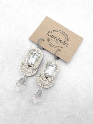 Handgefertigte elfenbeinfarbene Soutache Braut Ohrhänger eleganter Schmuck