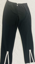 Black Solid Flat Front Ankle Pants Women  s Regular L Button Zip Zipper Accents