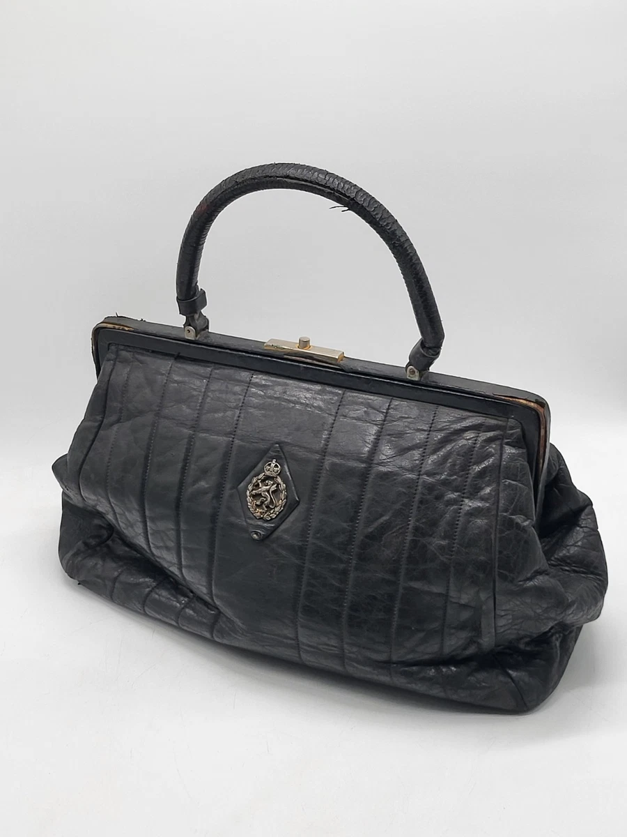 Sac à Main En Cuir Ancien Vintage - Noir, Petit Format, Fermeture éclair, Occasion