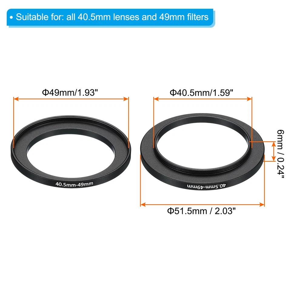 40.5mm-49mm Metal Step Up Ring, 2 Pcs Camera Lens Filter Adapter Ring Black - Image 2 of 4