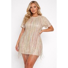 Nasty Gal Plus Size Tassel Beaded Mini Shift Dress 16 Taylor Swift Beige Party