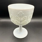 Vintage FTD White Milk Glass Large Pedestal Compote Oak Leaf Pattern 1975