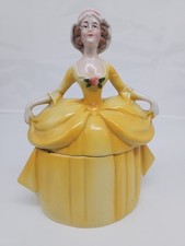 Bambola comò Madame Pompadour scatola portagioie e coperchio di Erphila Germania anni '30 DANNEGGIATA