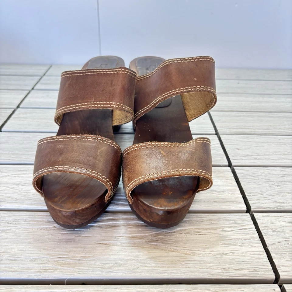 Sandalias Dolics vintage años 70 cuero marrón tacón sin cordones talla 9 Foto 2 de 4