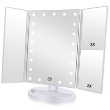 Tri-fold Lighted Vanity Makeup Mirror with 3x/2x Magnification,21 LEDs Light ...