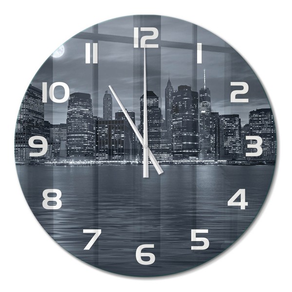 Runde Glasuhr Glas-Wanduhr Aus Glas New York Bei Nacht WeißE Zeiger Fi60 Cm-image