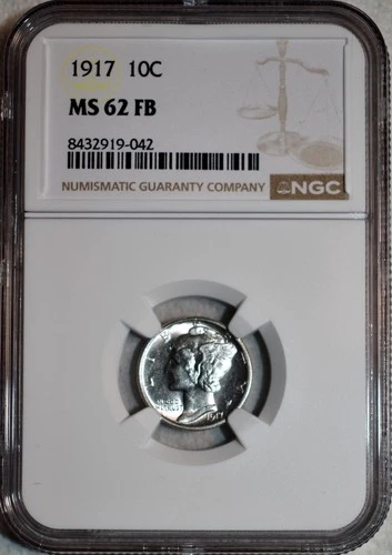 NGC MS-62 FB 1917-P Mercury Dime, Well-Struck, Blast-White specimen.