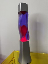 Wavy Groovy Motion Lava Lamp Silver Base Purple Liquid Red Wax