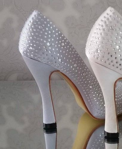 Woman's Satin Bridal Shoe 4" Heel Open Toe Crystal Wedding Shoes UK Size 3-9 - Picture 8 of 29