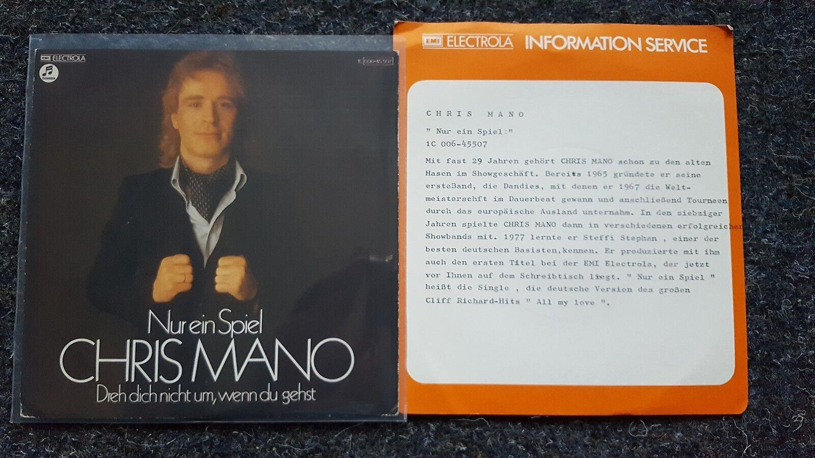 7"" Single Vinyl Chris Mano - Nur ein Spiel / Cliff Richard mit PROMO SHEET