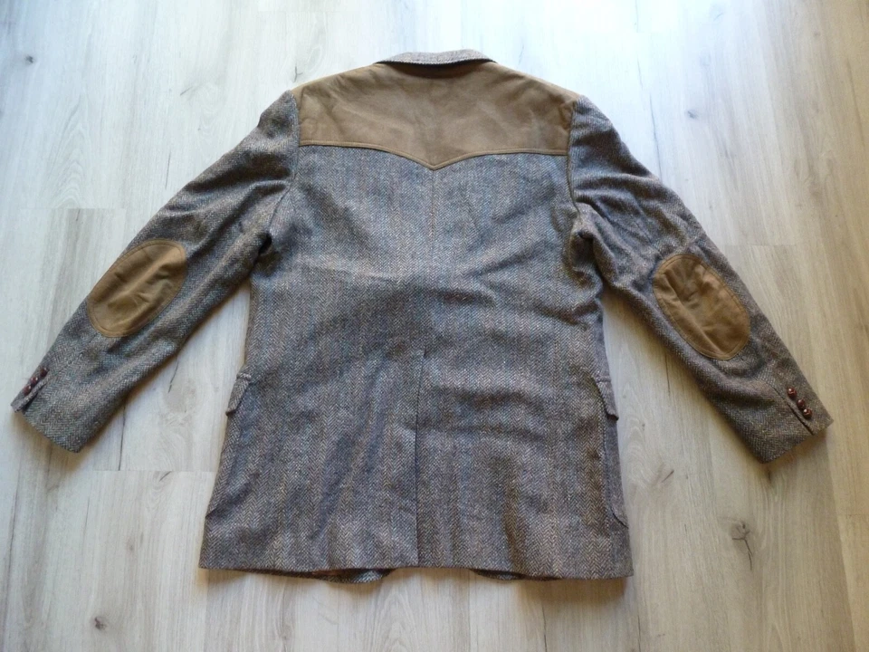 VTG 70s-80's Pendleton Western Sport Coat 44 Long Herringbone Wool Suede Elbows - Image 2 of 4