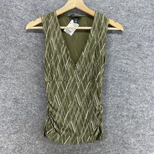 New H&M Blouse Women XS Green Geometric Sleeveless V-Neck Rayon Wide Strap