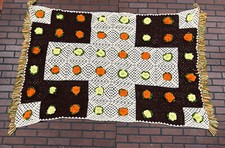 Vintage Handmade Afghan Throw Blanket 46x67 3D Flowers 70s Granny Throw
