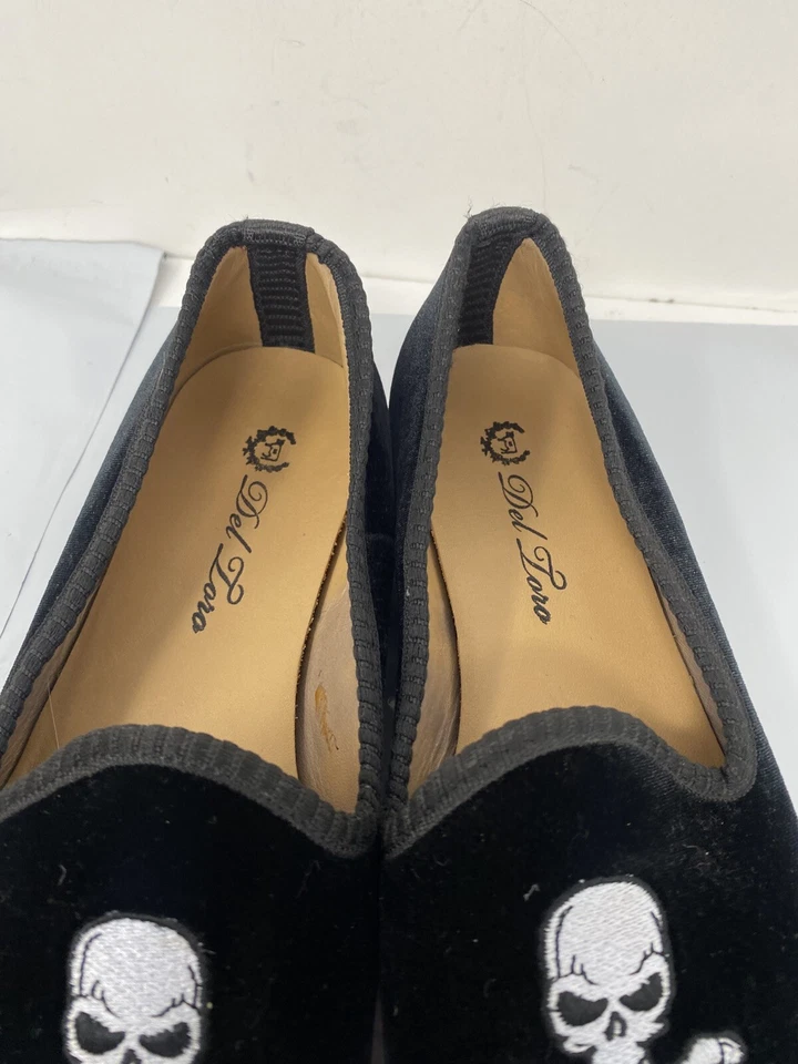 Del Toro Mujer Negro Terciopelo Calavera Huesos Mocasines Talla 8 Hecho en Italia Foto 3 de 4