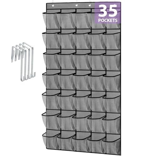 35 Large Pockets Over the Door Shoe Organizer, Extra 35 Pockets Mesh Grey - Bild 1 von 6
