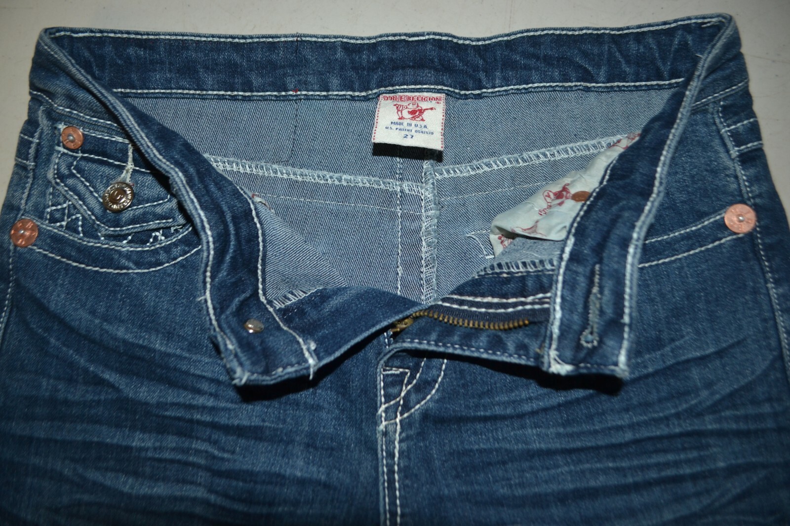 True Religion Women's Billy Straight Pocket Flaps Blue Denim Jeans Sz 27x32 thumbnail 8