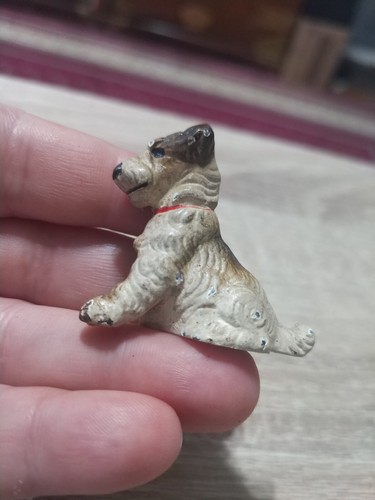 Antique vintage Hubley hand painted cast iron puppy dog place card holder. 1