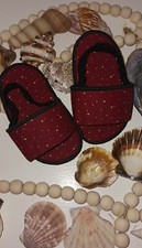 Infant Sandals Crimson Black Fabric Slide On w Elastic Heel Strap Made In USA