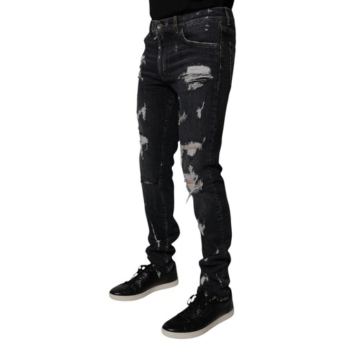 DOLCE & GABBANA Jeans Black Tattered Cotton Skinny Men Denim IT48/W34/M 1280usd - Picture 2 of 6