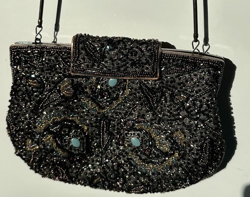 Bolso sin asas de colección elegante verde púrpura dorado con cuentas Bolso de hombro Bolso sin asas de cóctel - Imagen 3 de 7